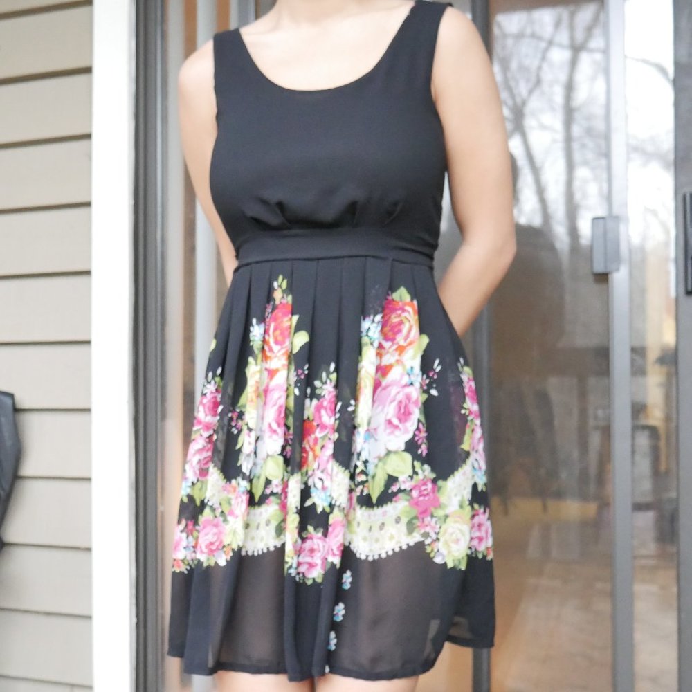 ❗ DISCOUNT Black Floral Chiffon Dress